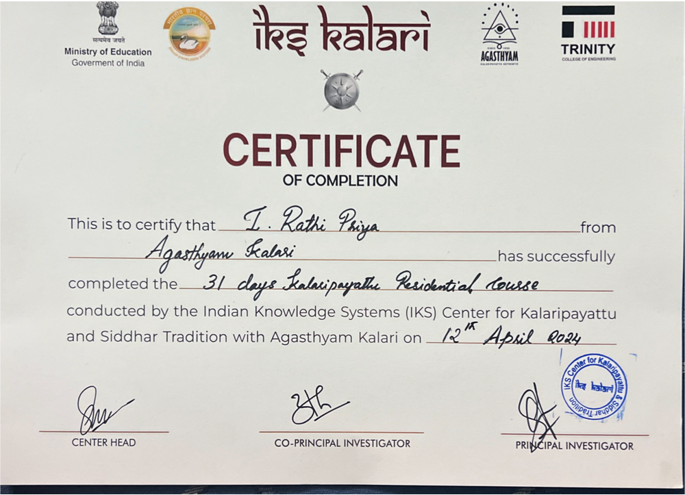 Agasthyam Kalaripayattu Certificate